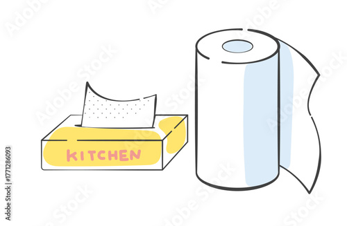 台所用キッチンペーパー　ロールタイプと箱タイプのイラスト