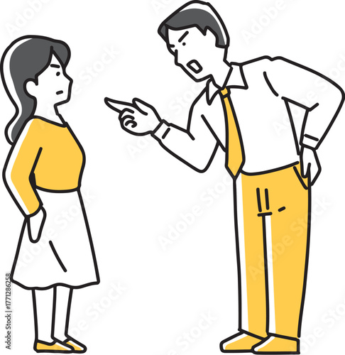 注意する男性社員を睨む女性