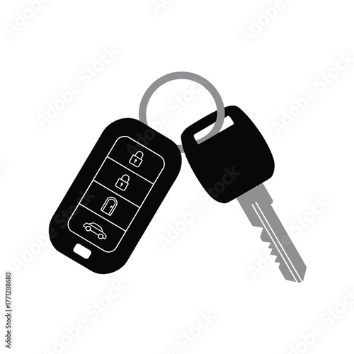 Car key fob and traditional car key on a ring