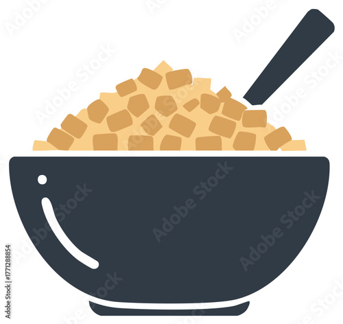 Bowl of cereal with spoon illustration representing breakfast food and healthy eating