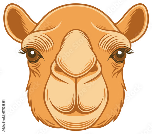 Close-up Vector Illustration of a Camel's Head with a Friendly Expression