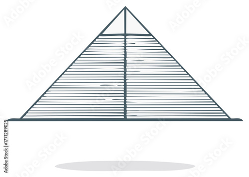 Stylized Geometric Pyramid Vector Design, Hand-Drawn Graphic with Horizontal Lines, Ancient Architecture Symbol