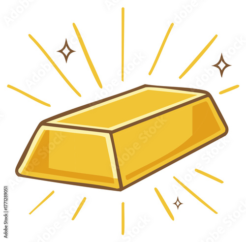 Shiny Gold Bar or Ingot Cartoon Illustration with Sparkles Depicting Wealth, Riches, Treasure