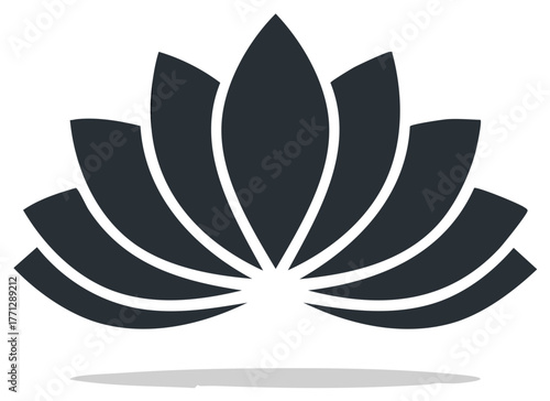 Simple black lotus flower icon, a spiritual symbol for yoga, meditation, and wellness