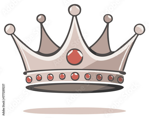 Illustrative crown with red gemstones and design with shadow