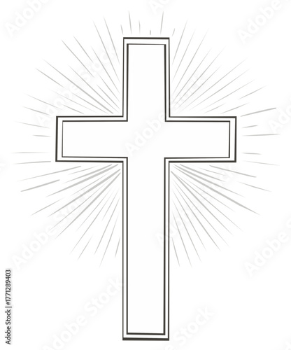 Luminous Outline Christian Cross with Radiating Light Lines