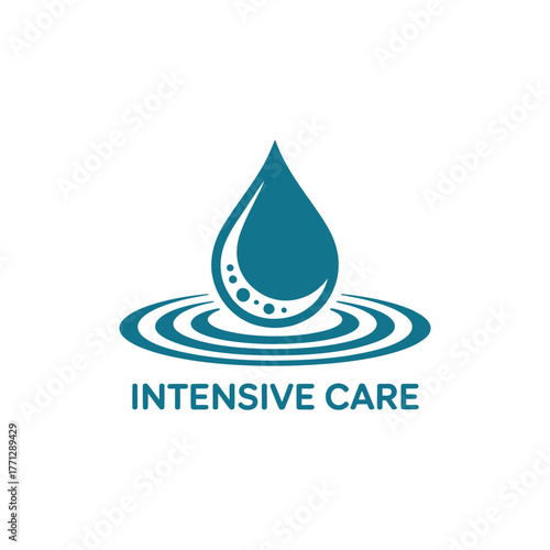 Water droplet icon with ripples and intensive care text