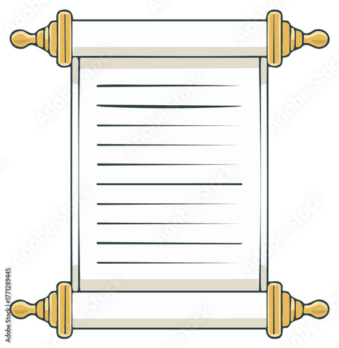 Antique Scroll with Golden Caps and Lined Paper for Text