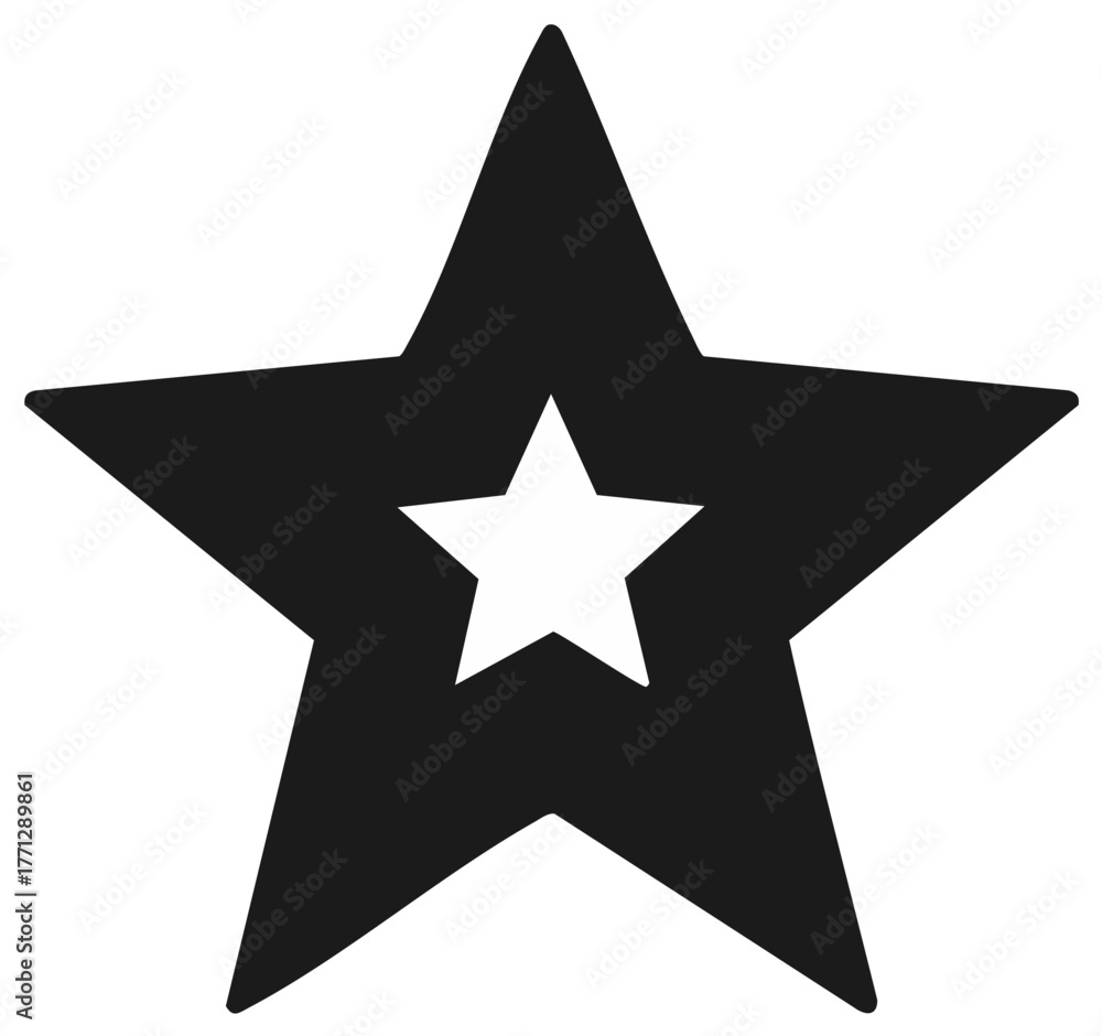 Fototapeta premium Minimalist black and white star shape icon with smaller star inside vector graphic