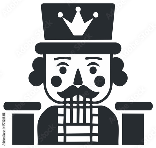 Monochrome Nutcracker Figurine with Crown Topper Icon Isolated on White