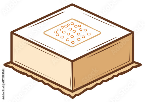Square cream cake with a cracker topping vector illustration icon