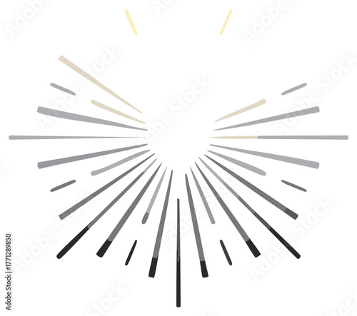 Hand drawn sunburst with radiating lines in muted earth tone colors