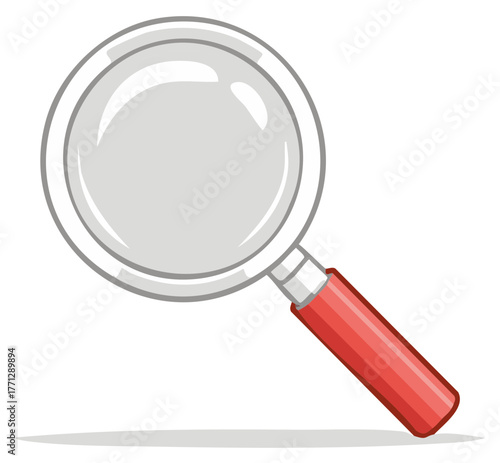 Classic cartoon magnifying glass with a red handle vector illustration for search and investigation