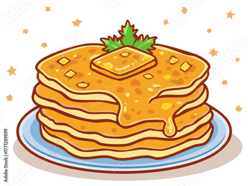 Stack of Delicious Pancakes with Maple Syrup and Butter on Plate Tasty Food