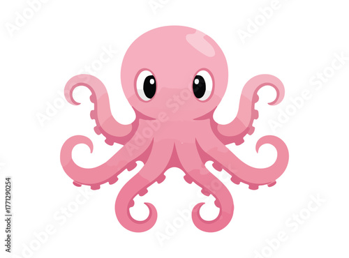 Cute octopus in cartoon style on a white isolated background. Sea dweller of the depths. Sea animal simple drawn to decorate children's rooms