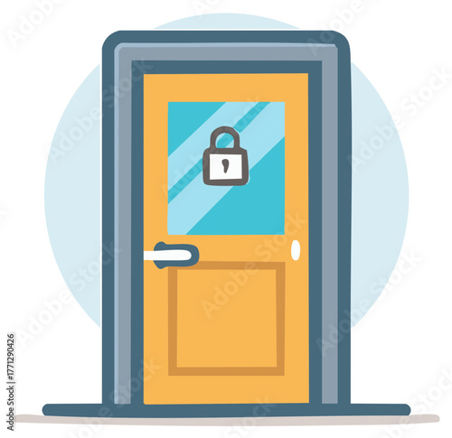 Cartoon illustration of a locked door with a security padlock symbol for privacy