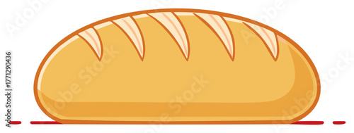 Cartoon loaf of bread illustration on white background. Baked bakery food product.