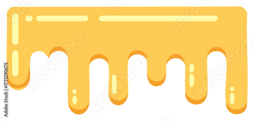 Dripping golden honey or sweet syrup illustration. Sticky yellow liquid flowing down in a cartoon style.