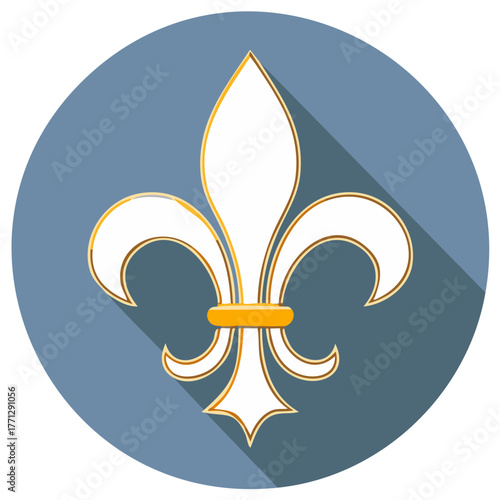 Elegant Fleur de Lis Symbol with Royal Color and Shadows on a Circular Background