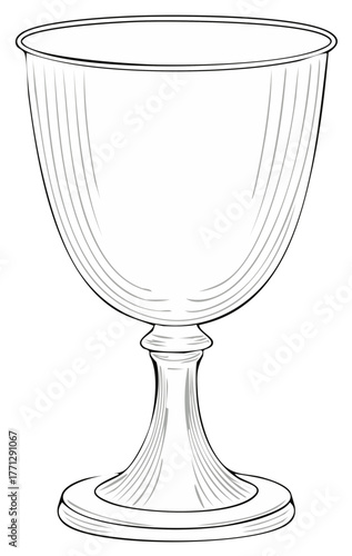 Antique goblet line art illustration. Classic empty chalice sketch in a vintage style.