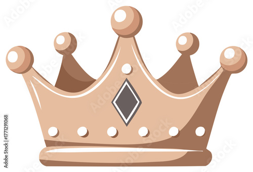 Elegant golden brown crown illustration with diamond jewel. Royal symbol of leadership and success.