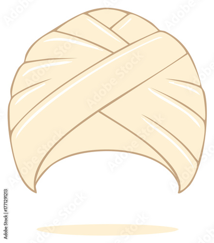 Turban Headwear Cream Color Vector Illustration Asian Indian Traditional Head Covering