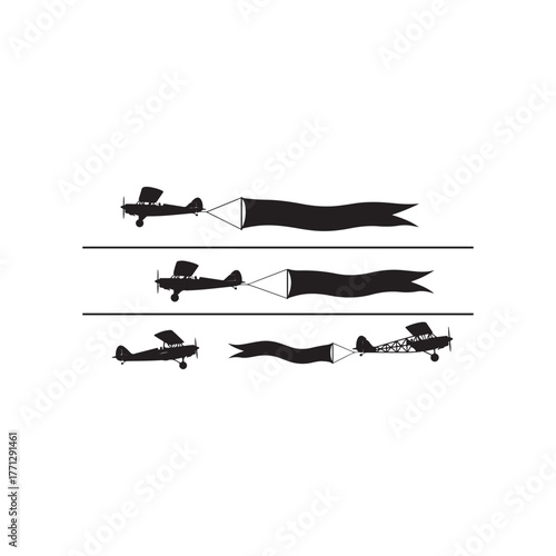 Illustration of biplanes towing banners, a classic form of aerial advertising and promotion