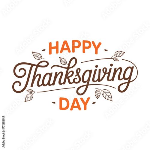 Elegant happy thanksgiving day calligraphy with autumn leaves