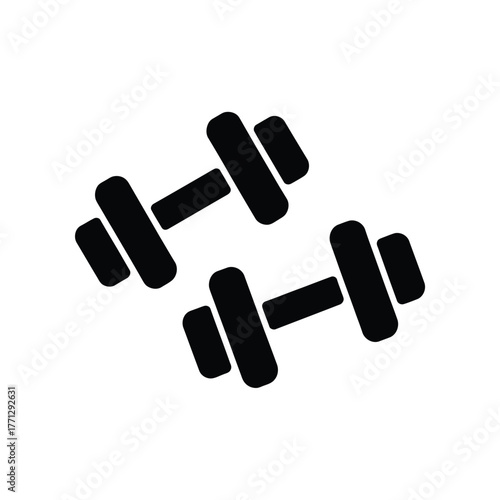 Simple black silhouette of two dumbbells on a white background