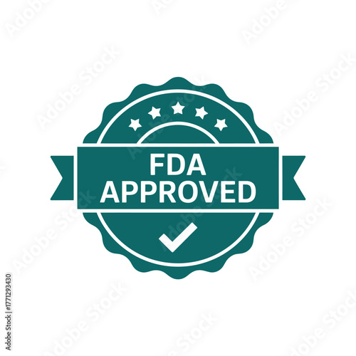Green fda approved seal with checkmark and stars