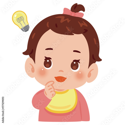 閃く女の子の赤ちゃん　上半身イラスト／Baby Girl with Bright Idea　upper body illustration