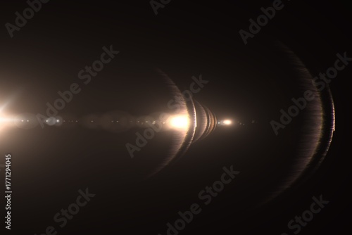Golden Ring Lens Flare Effect Overlay​, Radial Orbit Lens Flare Light Mockup​, Cinematic Lens Flare Rings on Dark Background