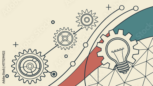 Abstract gears and light bulb illustration representing innovation and technology in creative design