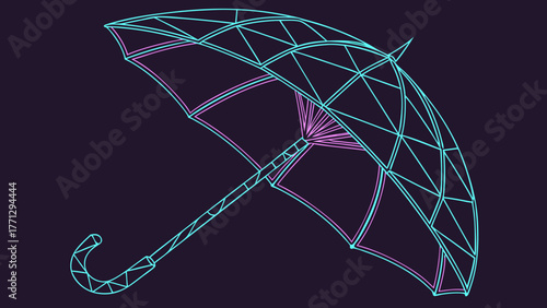 Futuristic abstract umbrella design with geometric lines on dark background, showcasing creativity and innovation