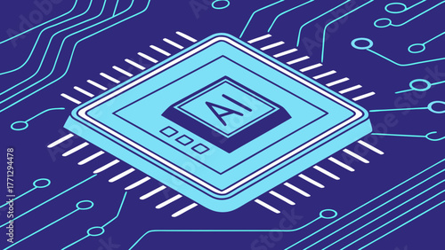 Abstract glowing AI processor on digital circuit, symbolizing advanced technology and innovation