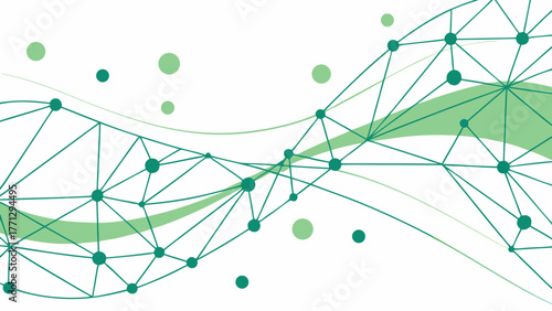Abstract green technology web banner with connected nodes and flowing lines, conveying innovation and connectivity