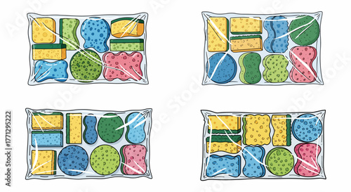 Cleaning sponges in plastic wrap assortment