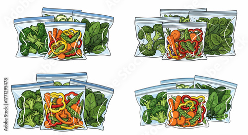 Pre-portioned vegetables in freezer bags for meal prep