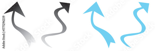 Wind direction site analysis symbols for site planning. Arrow symbols illustrating wind direction and airflow patterns, commonly used in site analysis, planning. Vector illustration.
