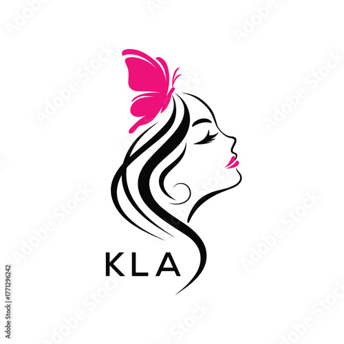 KLA Elegant Beauty Woman Logo. KLA with Butterfly Feminine Salon & Spa Branding. KLA Luxury Beauty Icon Design.
