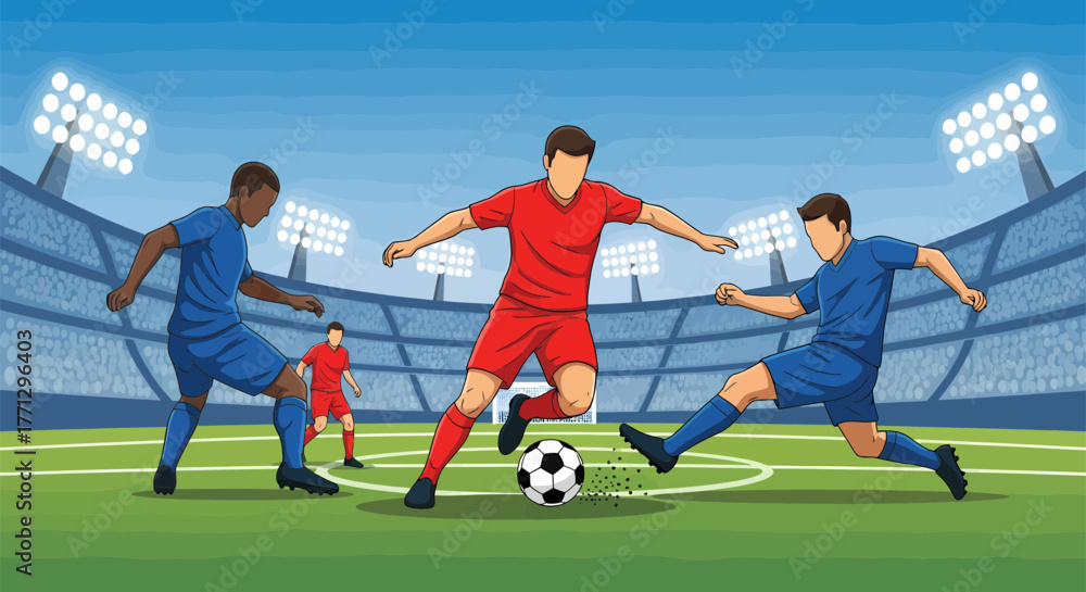 Fototapeta premium Soccer players in action during a competitive match on the field 2.