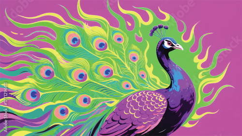 Beautiful Peacock with Hot Fire Illustrator Artwork Banner Background Design Template 