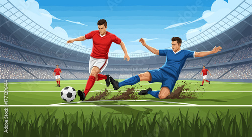 Soccer players in action during a competitive match on the field 4.