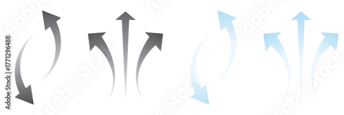Wind direction site analysis symbols for site planning. Arrow symbols illustrating wind direction and airflow patterns, commonly used in site analysis, planning. Vector illustration.