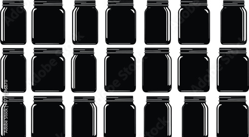 Mason jar silhouette vector set, black kitchen icons, glass container design, storage jar illustration, vintage food artwork, pantry theme