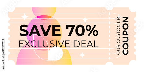 70% off coupon template with a geometric design. Modern gradient vector illustration for promoting sales, promotions, and campaigns