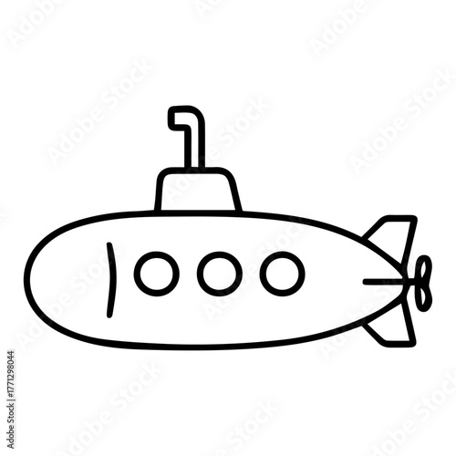 Simple Line Art Icon of a Submarine