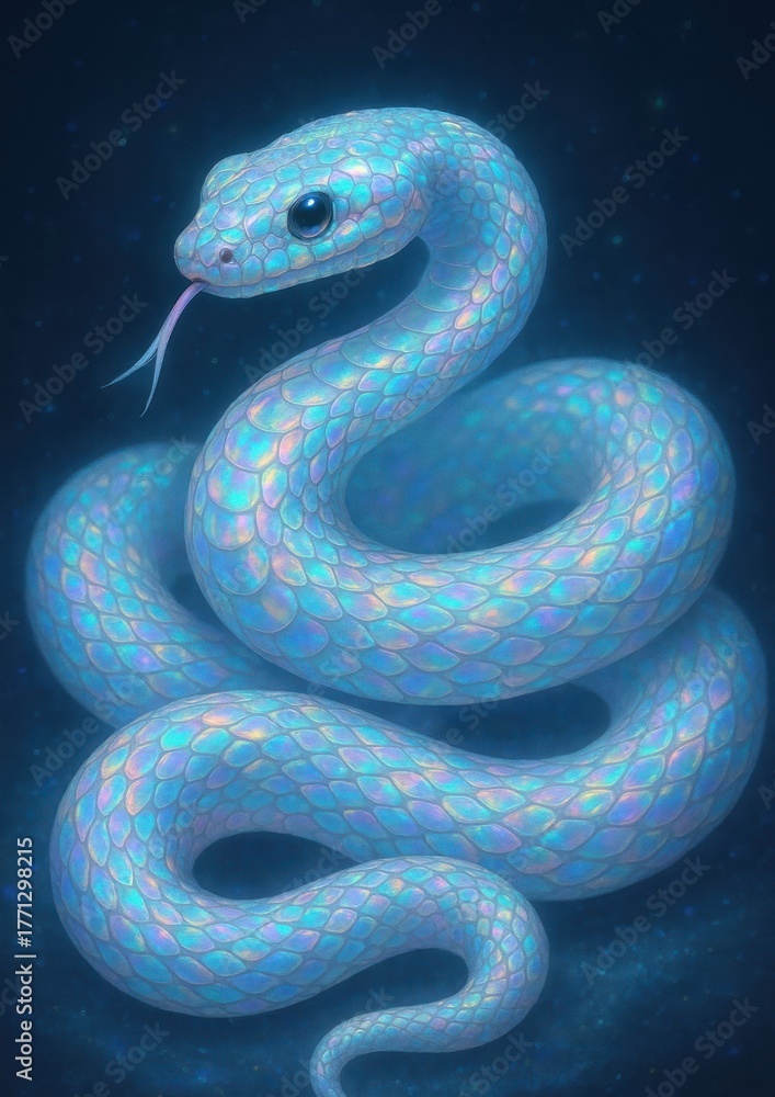 Fototapeta premium Iridescent snake in darkness