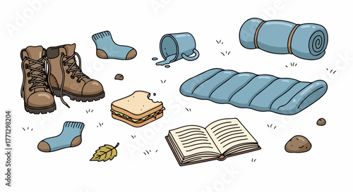 Camping gear and nature elements collection