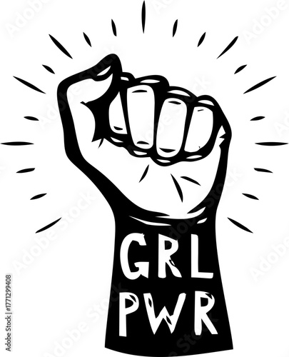 Feminist Power Fist Illustration with GRL PWR Text